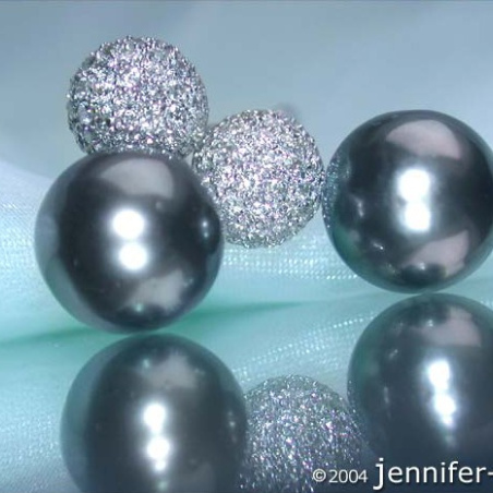 Pretty Tahitian Pearl Earrings with Diamond Pavé Balls