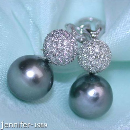 Pretty Tahitian Pearl Earrings with Diamond Pavé Balls