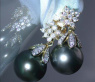 Pretty Tahitian Pearl Earrings with Diamond Squares