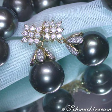 Pretty Tahitian Pearl Earrings with Diamond Squares