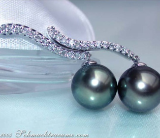Curved Tahitian Pearl Earrings with Diamonds