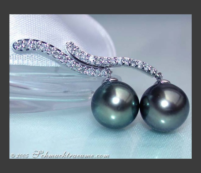 Curved Tahitian Pearl Earrings with Diamonds Curved Tahitian Pearl Earrings with Diamonds