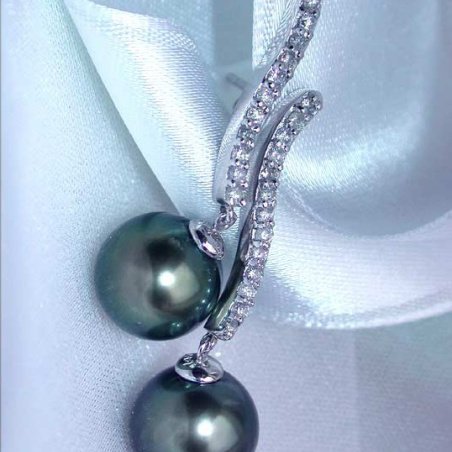 Curved Tahitian Pearl Earrings with Diamonds