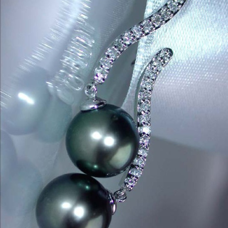 Curved Tahitian Pearl Earrings with Diamonds