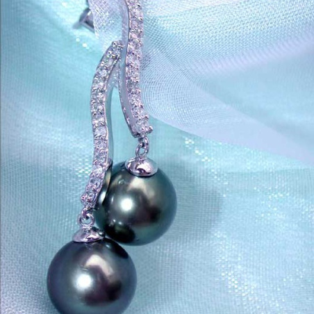 Curved Tahitian Pearl Earrings with Diamonds