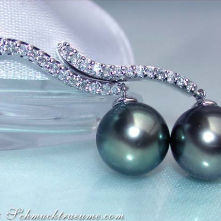 Curved Tahitian Pearl Earrings with Diamonds