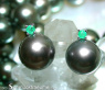Attractive Tahitian Pearl Studs with Emeralds