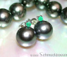 Attractive Tahitian Pearl Studs with Emeralds