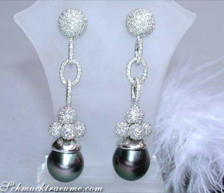 Exclusive Tahitian Pearl Dangling Earrings with Diamonds