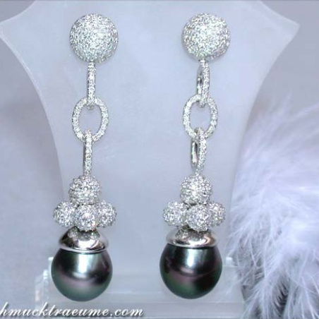 Exclusive Tahitian Pearl Dangling Earrings with Diamonds