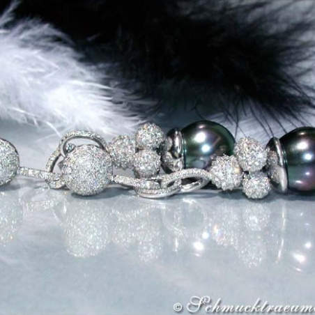 Exclusive Tahitian Pearl Dangling Earrings with Diamonds