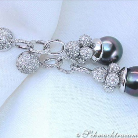 Exclusive Tahitian Pearl Dangling Earrings with Diamonds