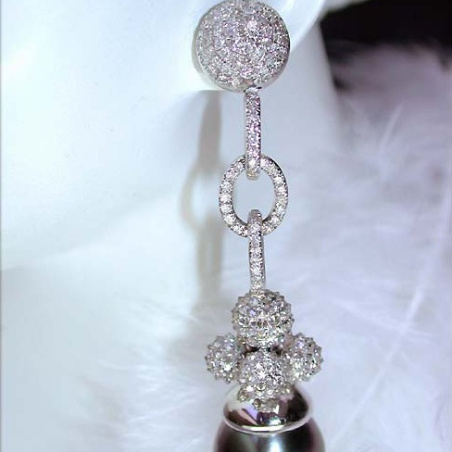 Exclusive Tahitian Pearl Dangling Earrings with Diamonds