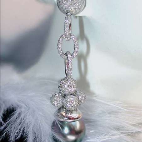 Exclusive Tahitian Pearl Dangling Earrings with Diamonds