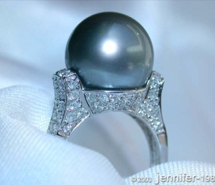 Superb Tahitian Pearl Ring with Diamond Collar