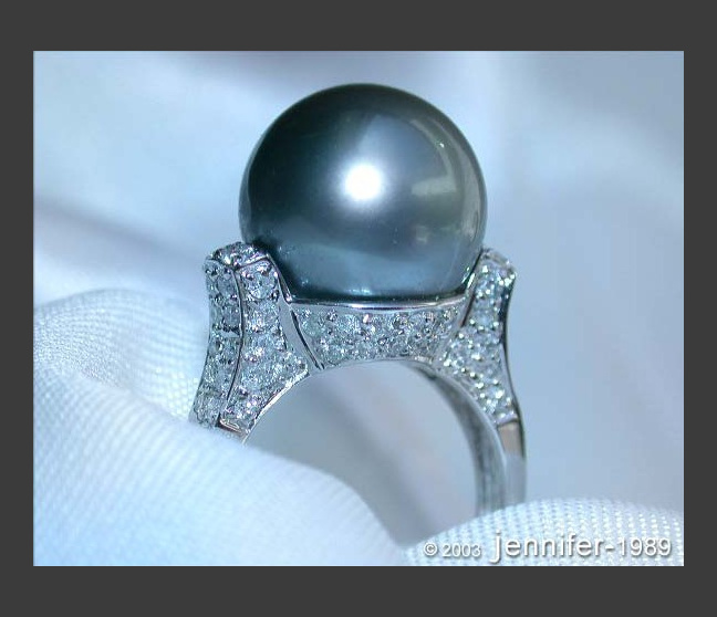 Superb Tahitian Pearl Ring with Diamond Collar