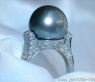 Superb Tahitian Pearl Ring with Diamond Collar