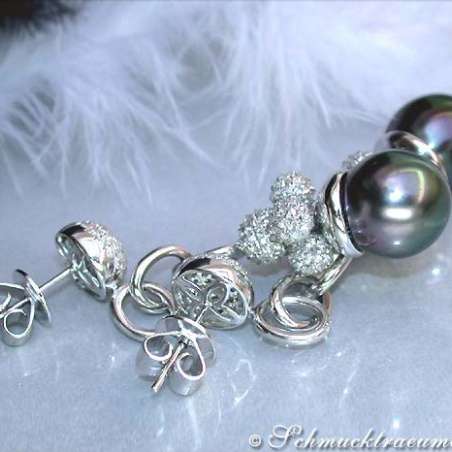 Exclusive Tahitian Pearl Dangling Earrings with Diamonds