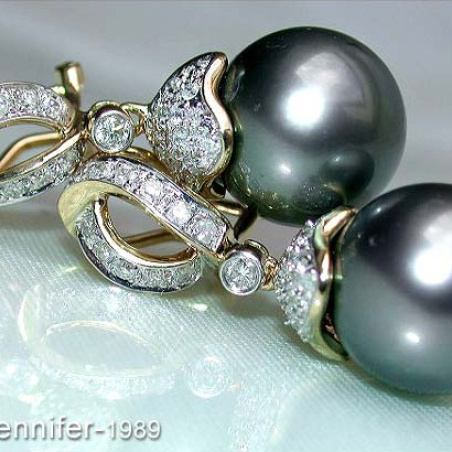Elegante Tahitiperlen Brillanten Ohrringe in Gelbgold