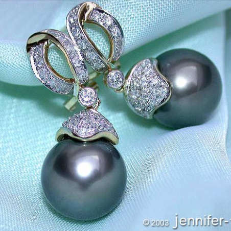 Elegante Tahitiperlen Brillanten Ohrringe in Gelbgold