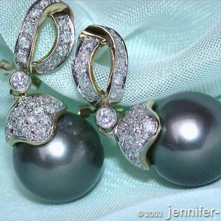 Elegante Tahitiperlen Brillanten Ohrringe in Gelbgold