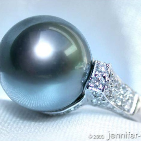 Superb Tahitian Pearl Ring with Diamond Collar