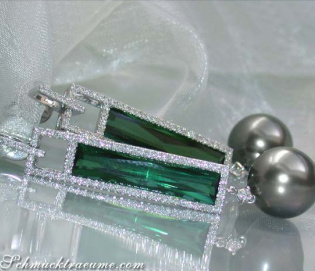 Stunning Dangling Earrings with Tahitian Pearls & Tourmalines