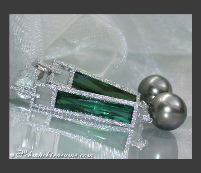 Stunning Dangling Earrings with Tahitian Pearls & Tourmalines Stunning Dangling Earrings with Tahitian Pearls & Tourmalines
