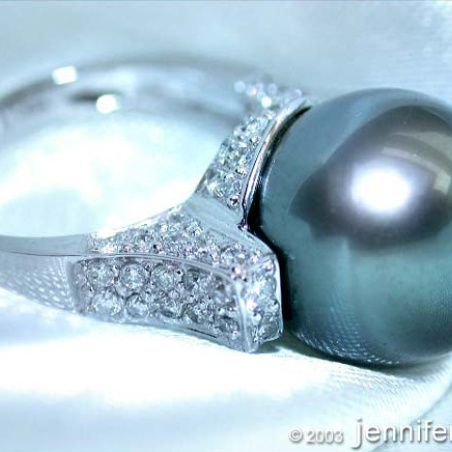 Superb Tahitian Pearl Ring with Diamond Collar