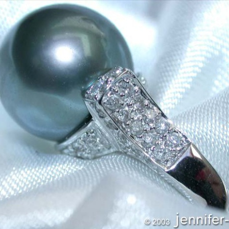 Superb Tahitian Pearl Ring with Diamond Collar