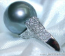 Superb Tahitian Pearl Ring with Diamond Collar