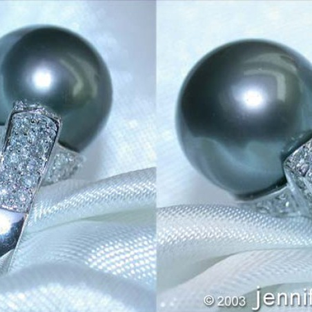 Superb Tahitian Pearl Ring with Diamond Collar