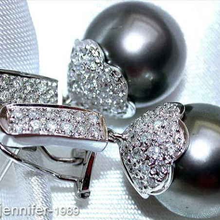 Stately Tahitian Pearl Diamond Earrings in White gold