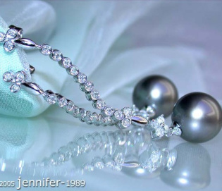 Extra long Tahitian Pearl Dangling Earrings with Diamonds