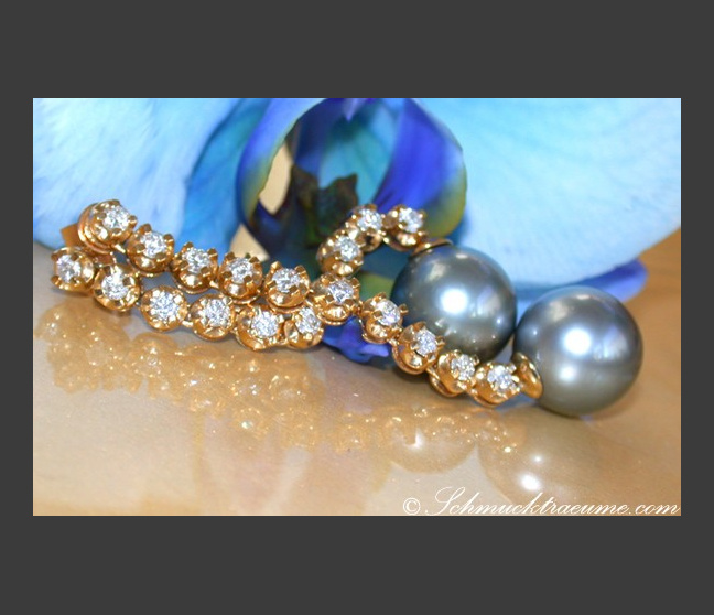 Long Dangling Earrings with Tahitian Pearls & Diamonds Long Dangling Earrings with Tahitian Pearls & Diamonds