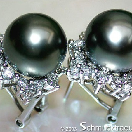 Pretty "Star" Studs with Tahitian Pearls & Diamonds