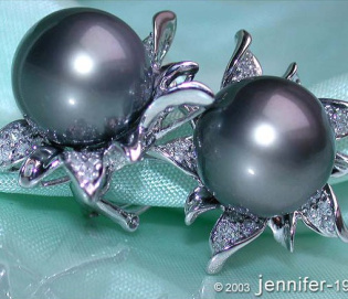 Tahitian Pearl Diamond Studs in Blossom Design
