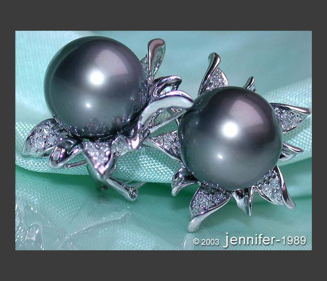 Tahitian Pearl Diamond Studs in Blossom Design Tahitian Pearl Diamond Studs in Blossom Design