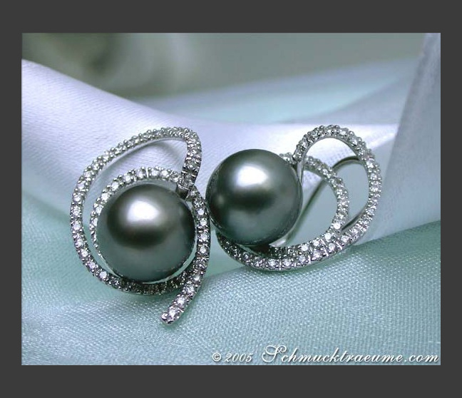 Playful Tahitian Pearl Diamond Studs Playful Tahitian Pearl Diamond Studs