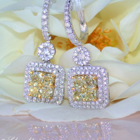 Beautiful Dangling Earrings with White & Yellow Diamonds