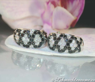 Rhombic Style Black and White Diamond Earrings