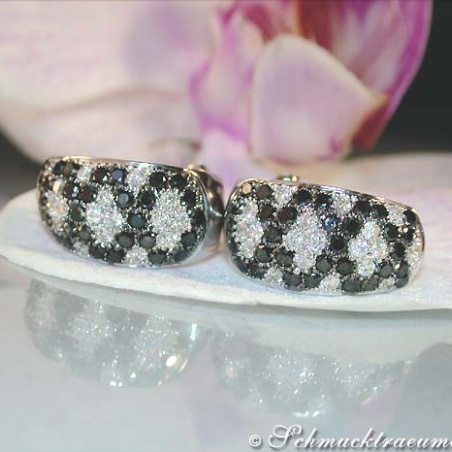 Rhombic Style Black and White Diamond Earrings