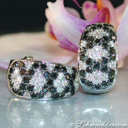 Rhombic Style Black and White Diamond Earrings
