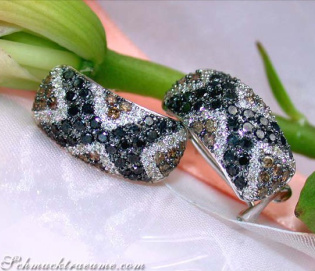 Earrings with black diamonds, white & natural brown diamonds