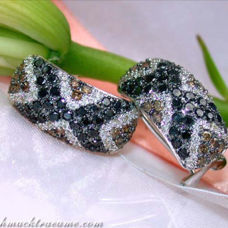 Earrings with black diamonds, white & natural brown diamonds