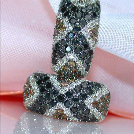 Earrings with black diamonds, white & natural brown diamonds
