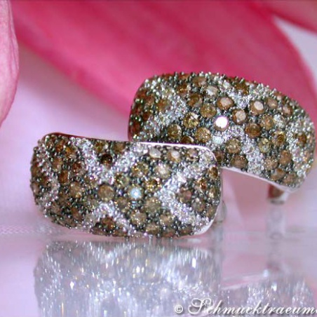 Gorgeous Natural Brown & White Diamond Huggie Earrings