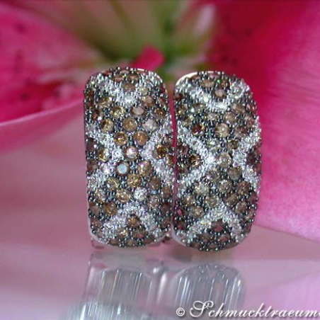 Gorgeous Natural Brown & White Diamond Huggie Earrings