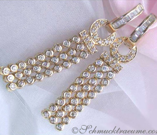 Splendid Dangling Earrings with Diamonds in Yellow gold 14k