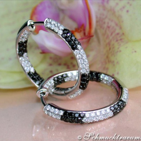 Attractive Hoops with Black & White Diamonds